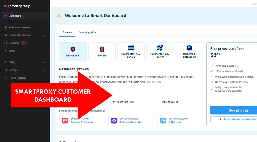 smartproxy customer dashboard