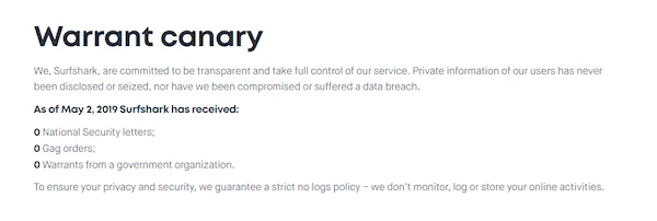 warranty canary surfshark vpn