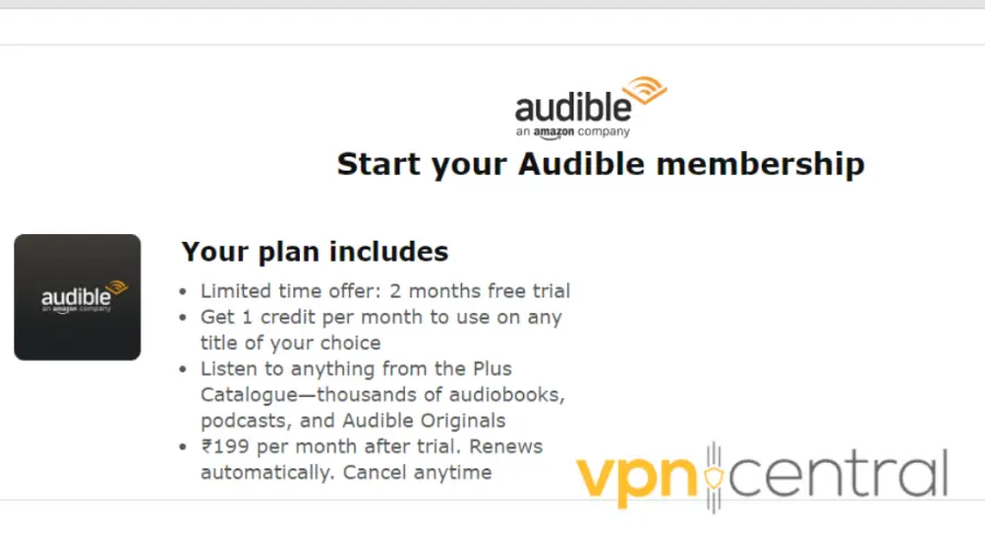 audible membership page for india with the cheapest price