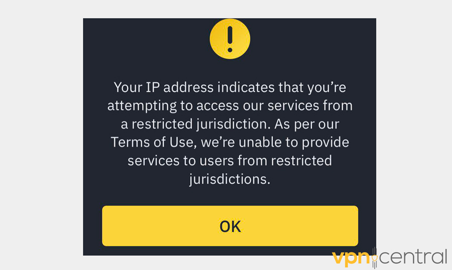 binance not available in your country error message