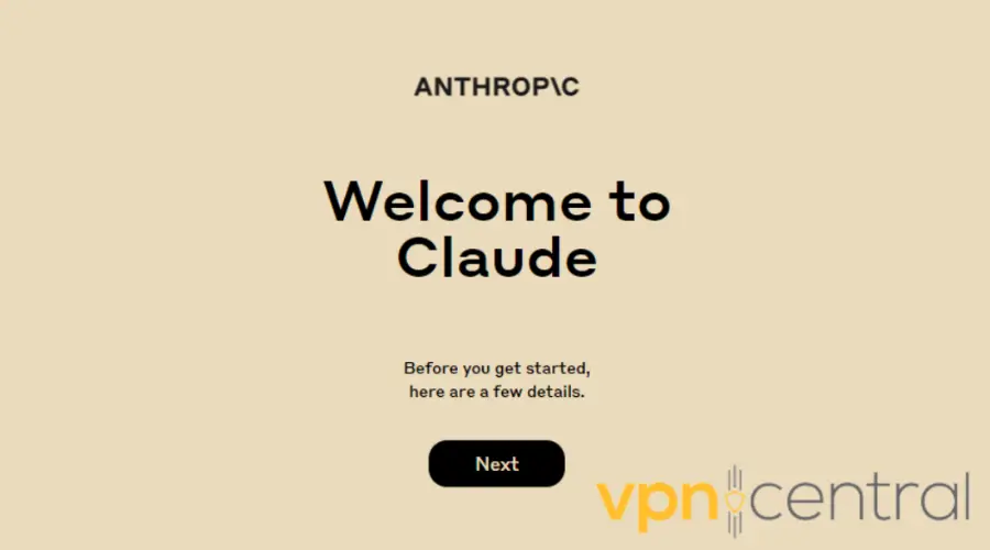 claude.ai welcome message shows up after successful signup