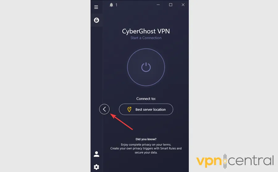 Cyberghost VPN interface