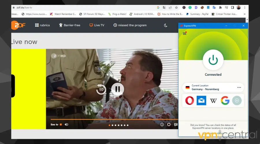german tv working with expressvpn connected