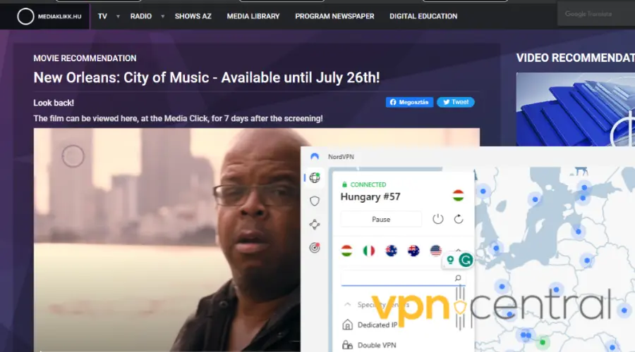 hungarian tv working abroad with nordvpn connected