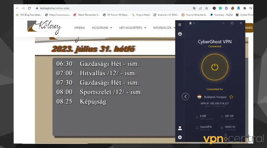 hungarian tv working with cyberghost connected