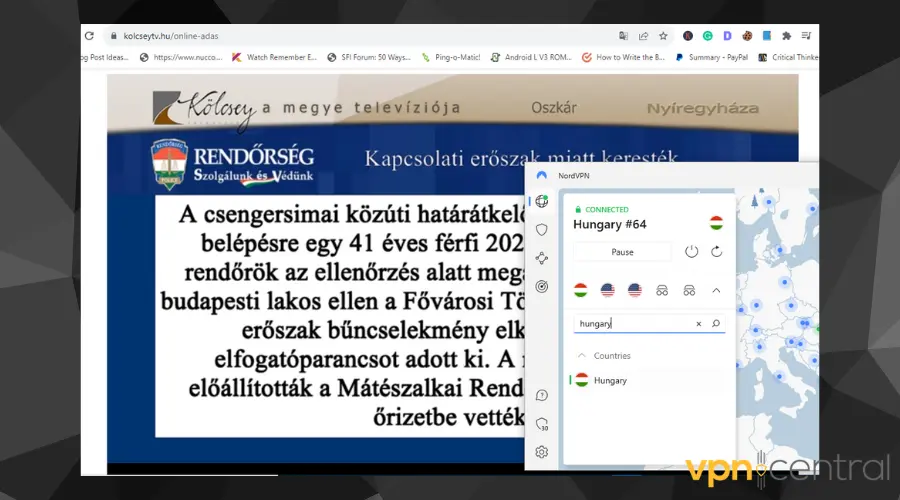 hungarian tv unlocked with nordvpn connected