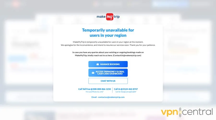 MakeMyTrip unavailable