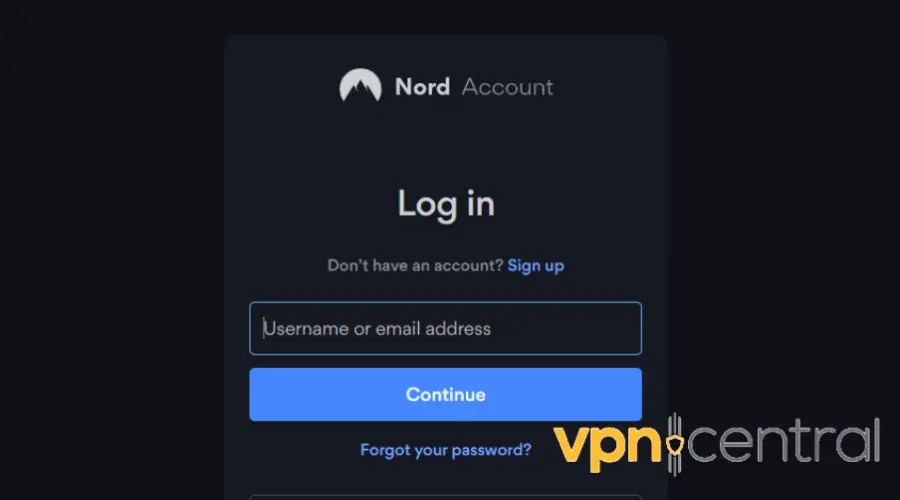nordvpn login page