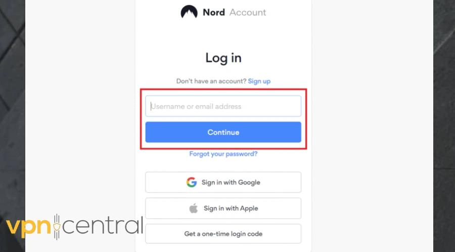 nordvpn login page