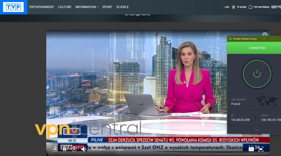 polish tv working with pia connected