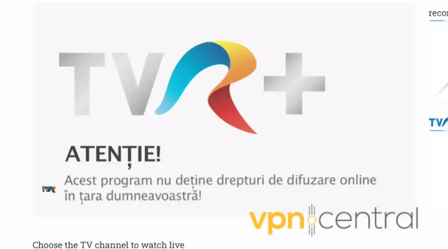 geo block message on romanian channel TVR Plus