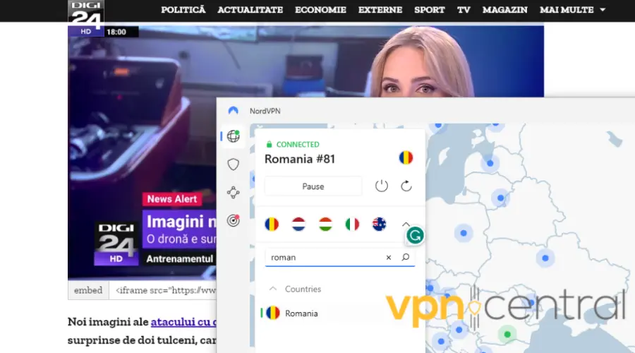 nordvpn unlocking digi 24 romanian TV in the us