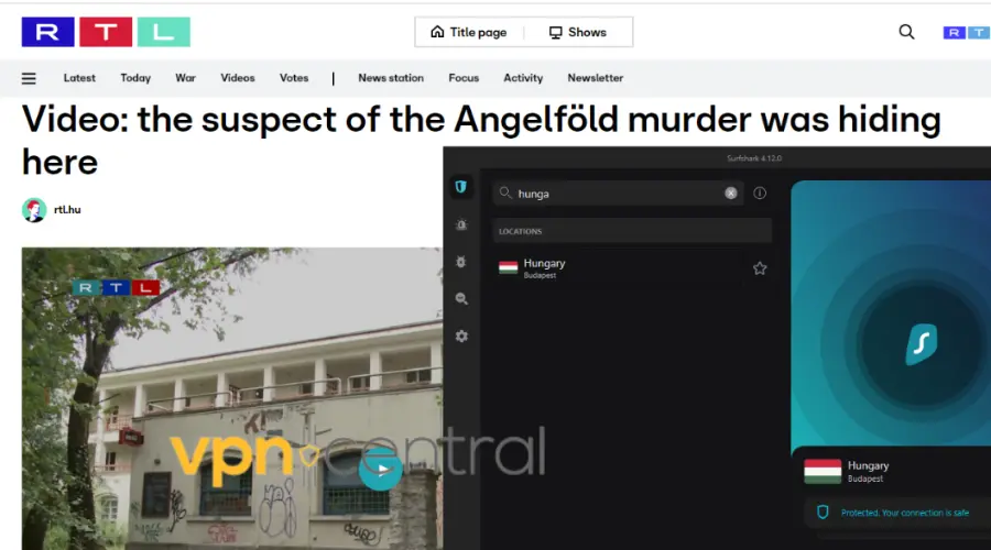 hungarian tv working abroad with surfshark vpn connected