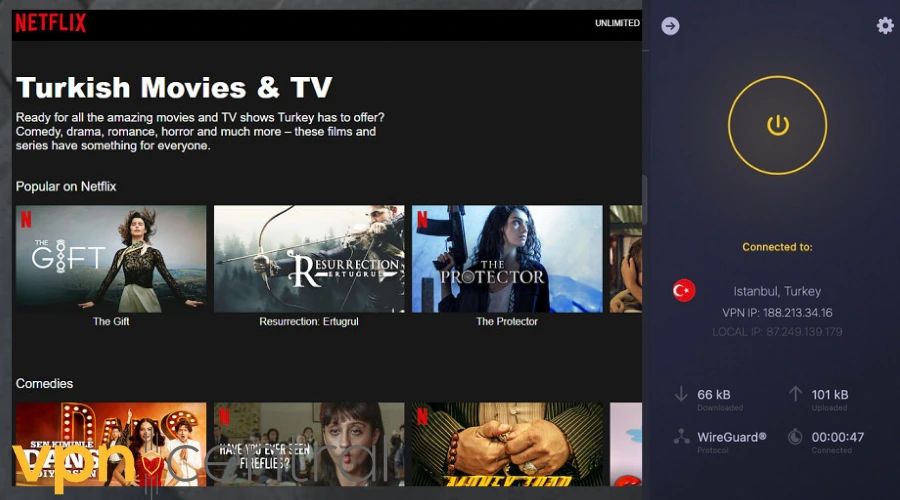 Netflix Turkey unlocked with CyberGhost connected