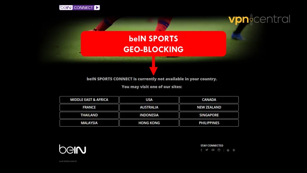 beIN geo-blocking unsupported countries