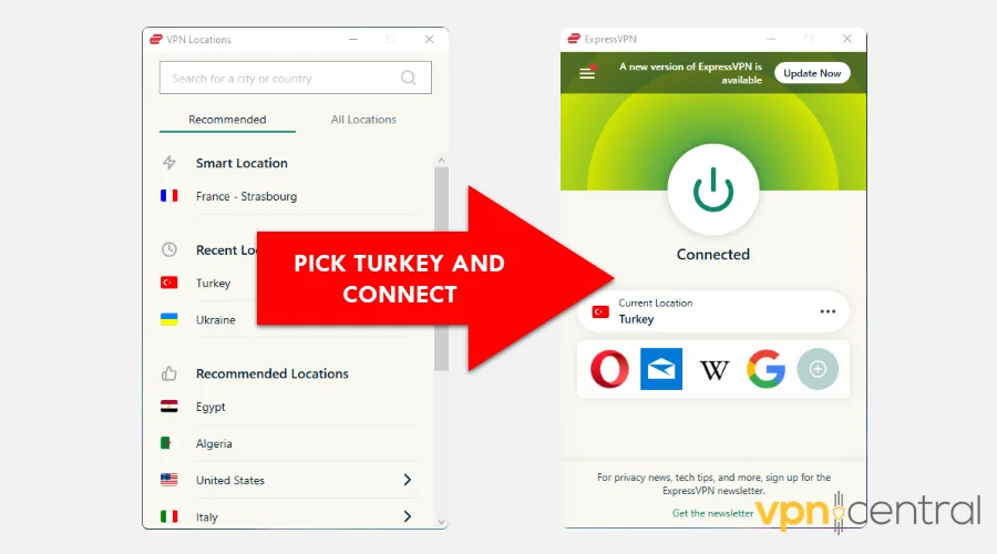 choose a vpn server location in turkey
