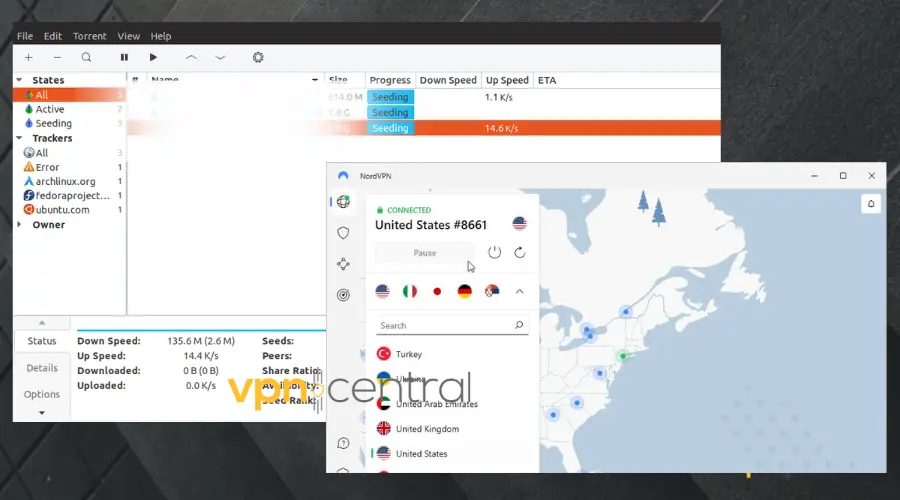 deluge working while nordvpn is connected