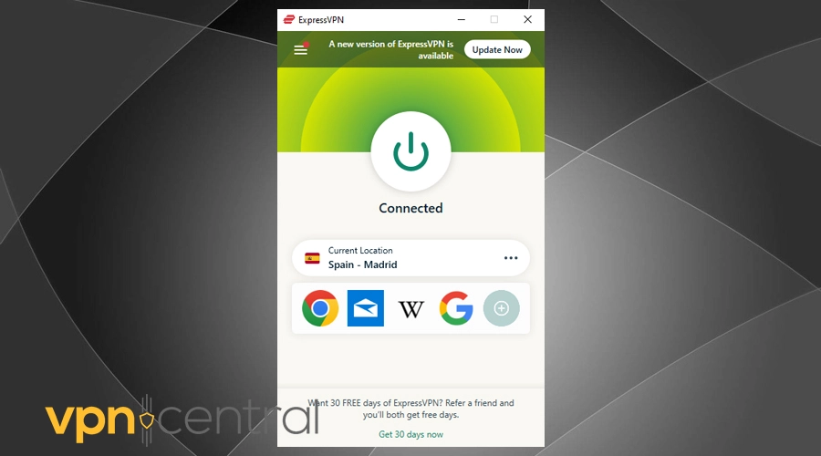 expressvpn connected to madrid server