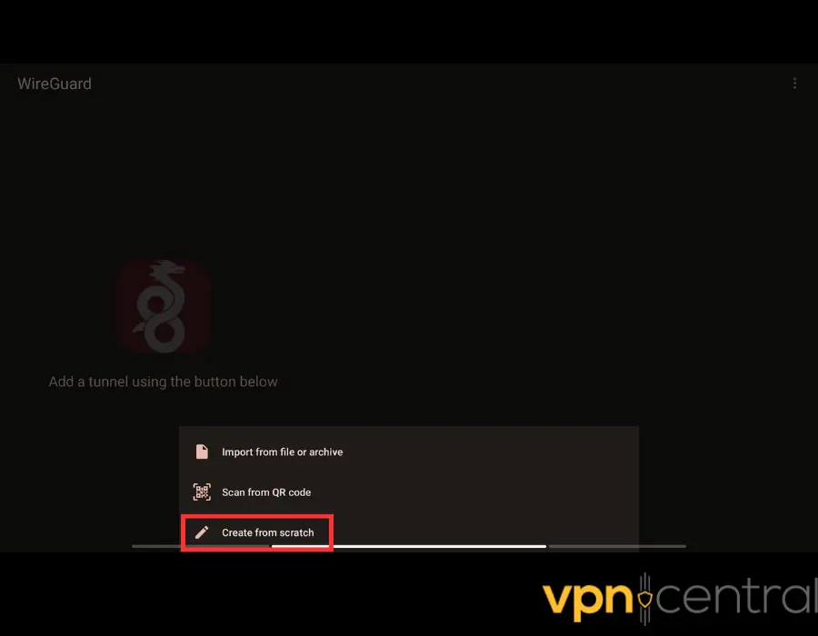 WireGuard for Android Create from scratch option