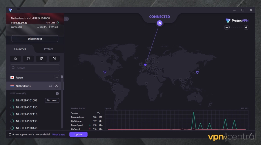 protonvpn user interface