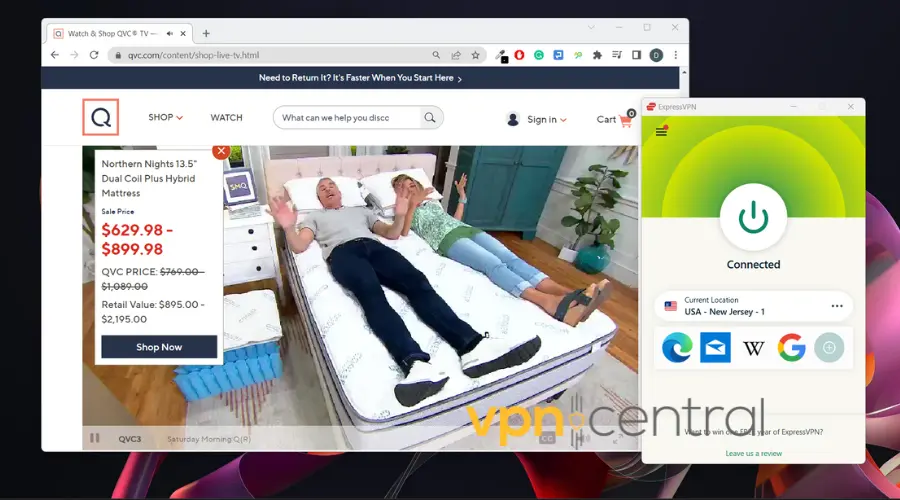 qvc working with expressvpn connected to a usa server