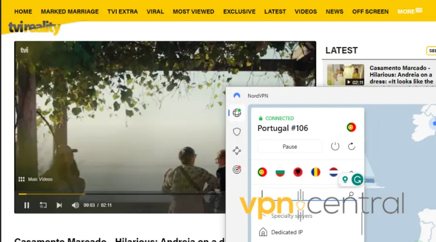portuguese tv unlocked with NordVPN connected
