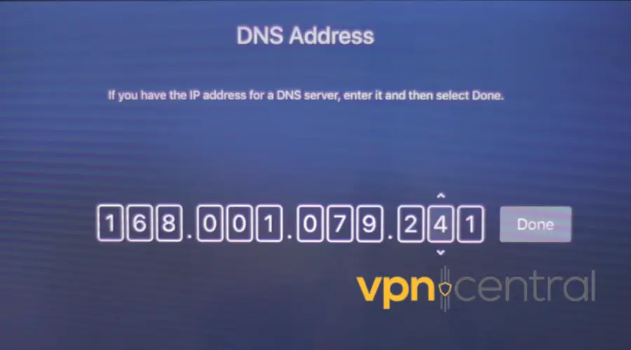 Apple Tv DNS address input