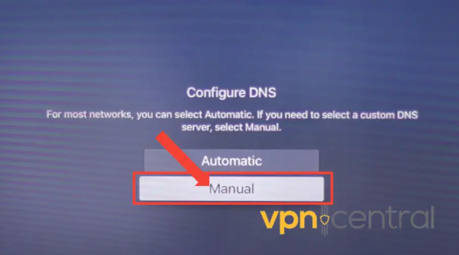 Apple TV manual DNS tab