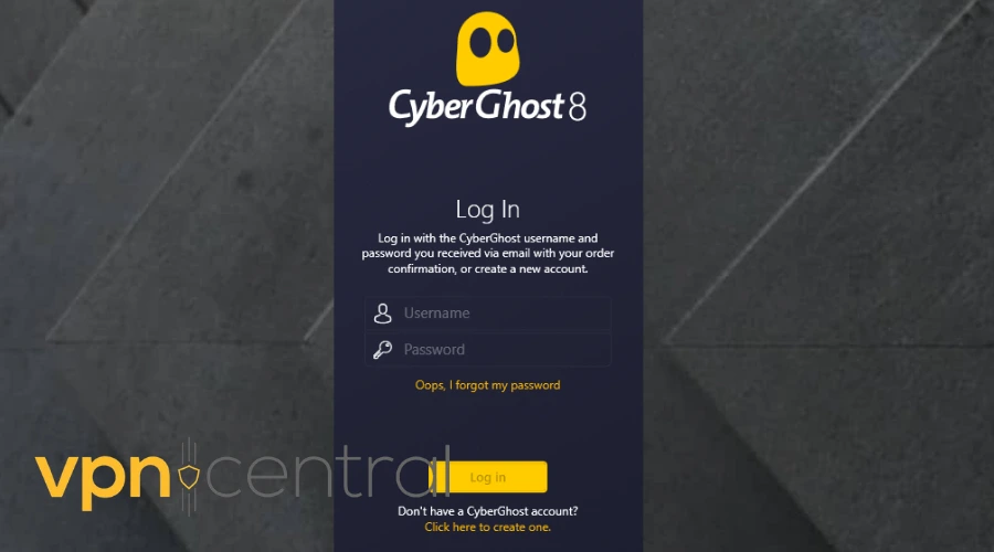 cyberghost log in