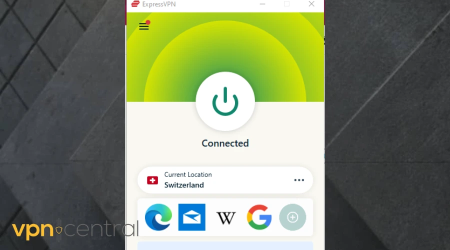 expressvpn connected to switzerland