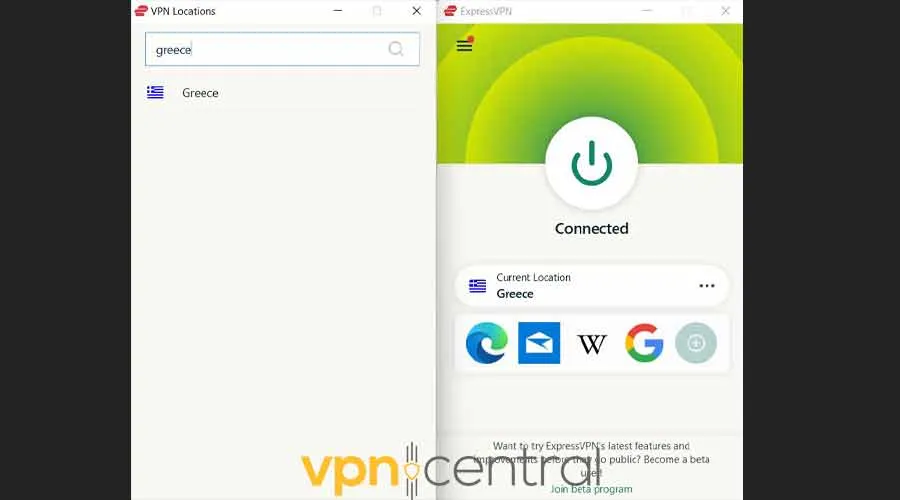 expressvpn connected to server in greece