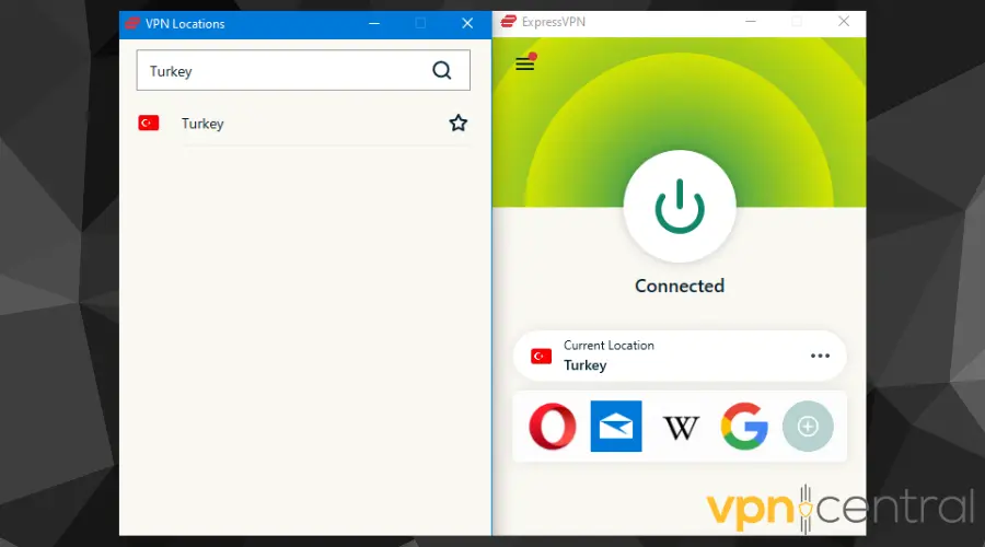 ExpressVPN connected to a Turkish Server