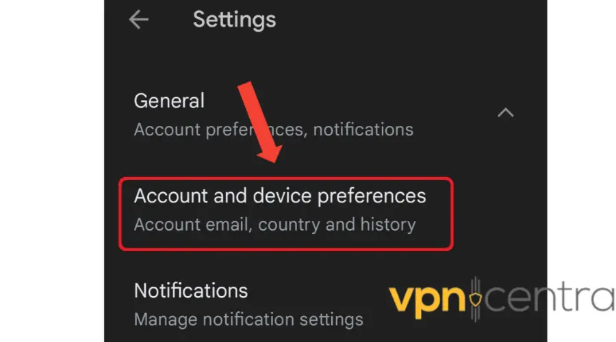 account device preferences google play store