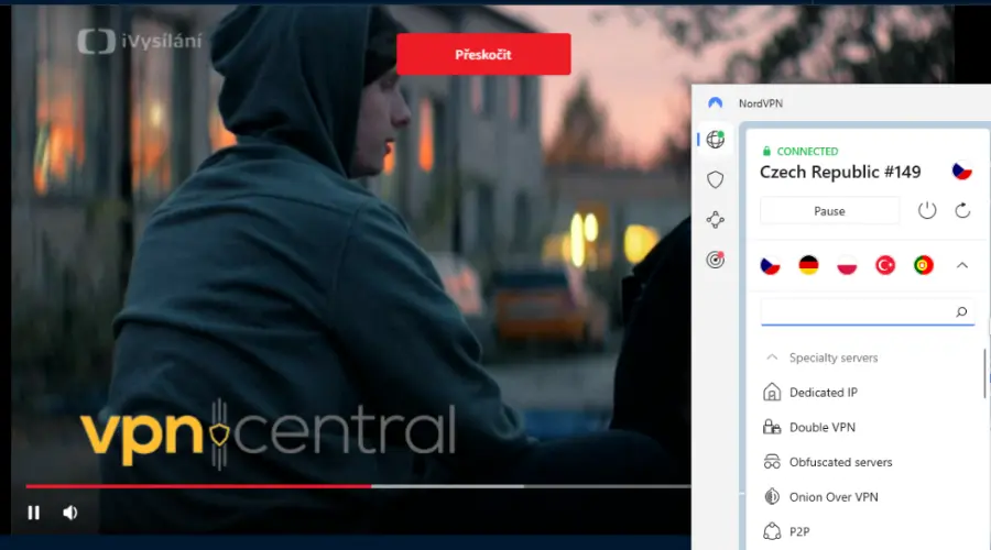 czech tv working with nordvpn connected