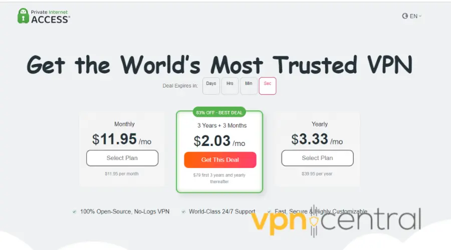 private internet access pricing page