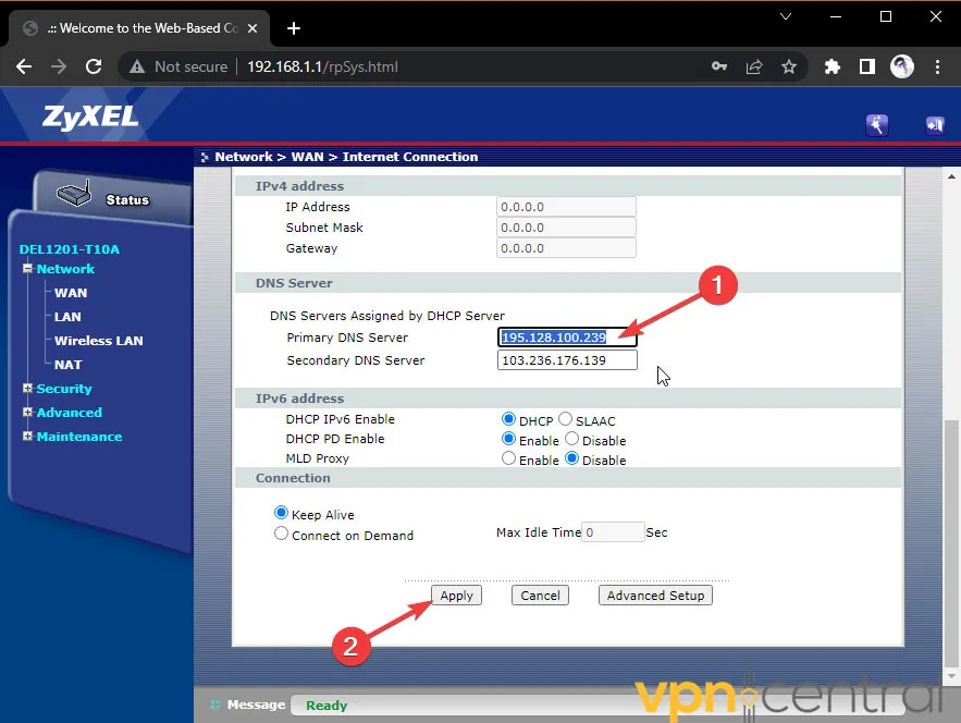 router add dns addresses