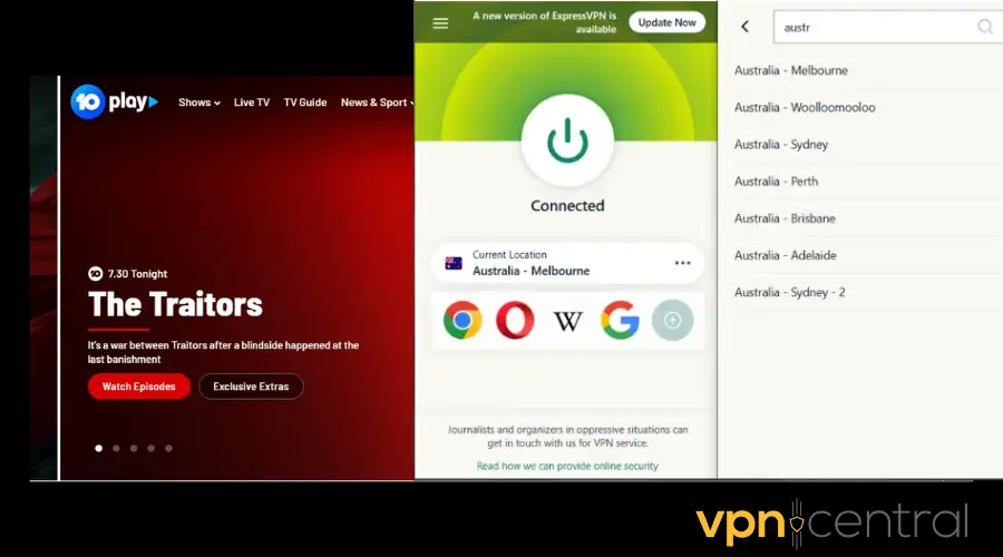 expressvpn working with australian channel 10 play