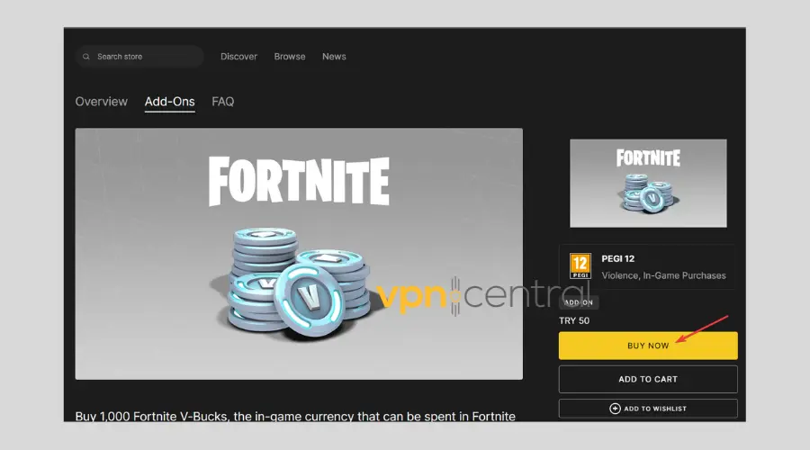 buy now button epic games store