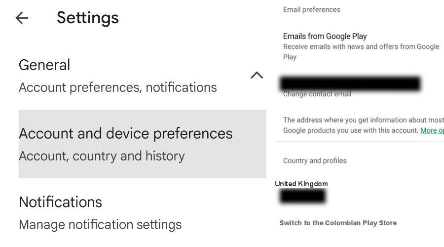 Change Google Play location