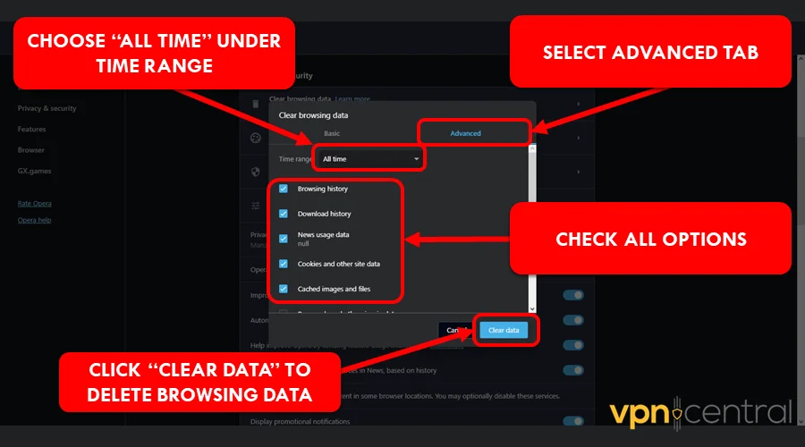 delete browsing data