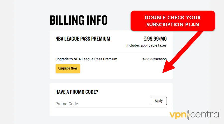 double check your nba league pass subscription plan
