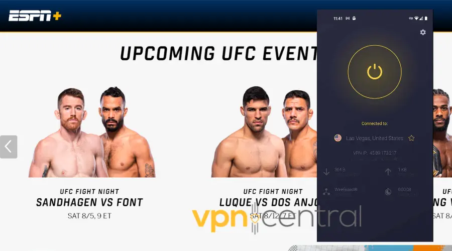 espn plus ufc events available with vpn connected
