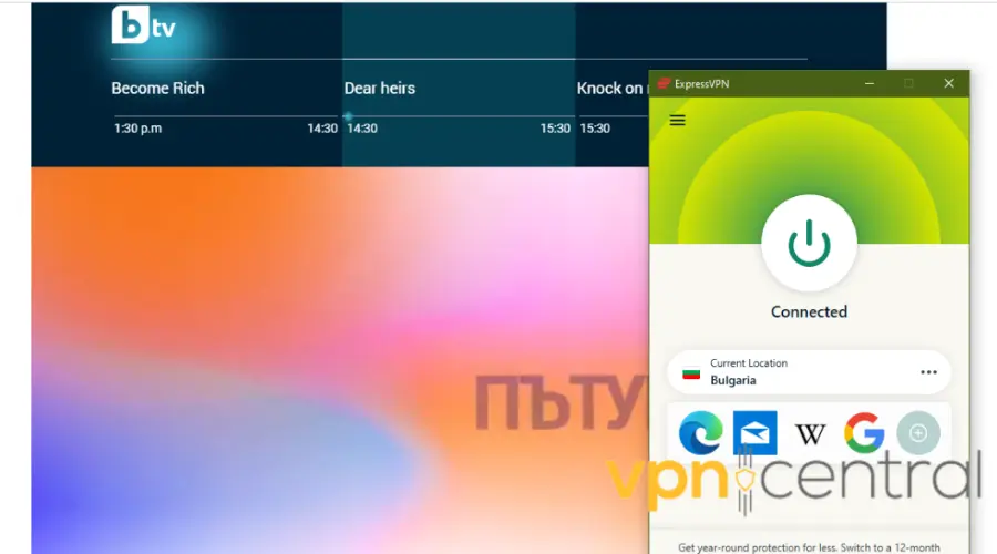 bulgarian tv unlocked with expressvpn connected to bulgarian server