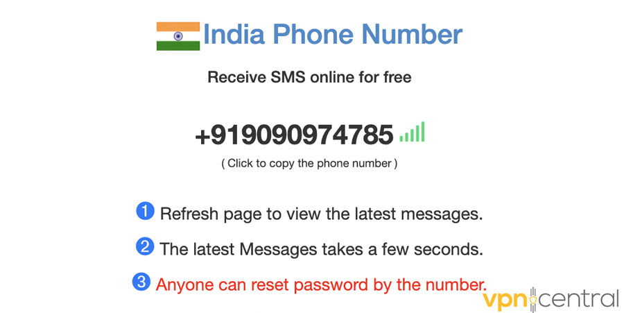india phone number receive sms