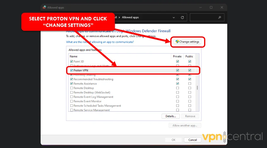 add protonvpn as exception to firewall