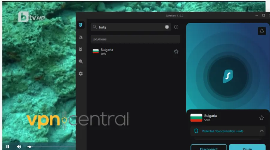 bulgarian tv unlocked with surfshark connected to bulgarian server