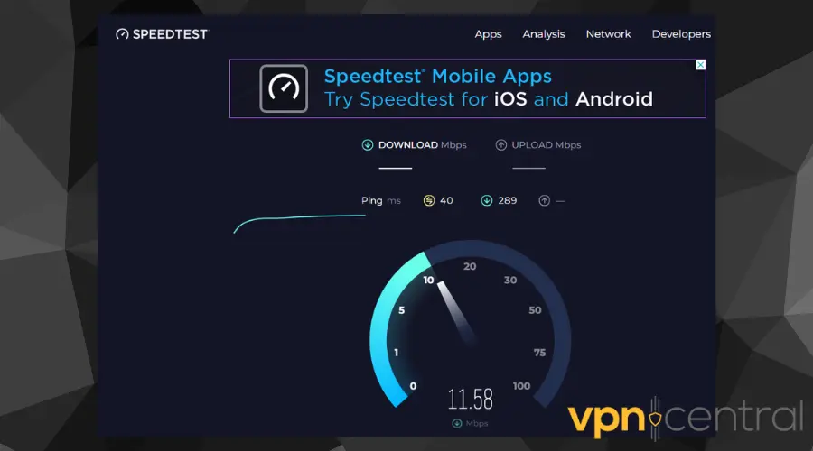 Screenshot of a speed test in progress