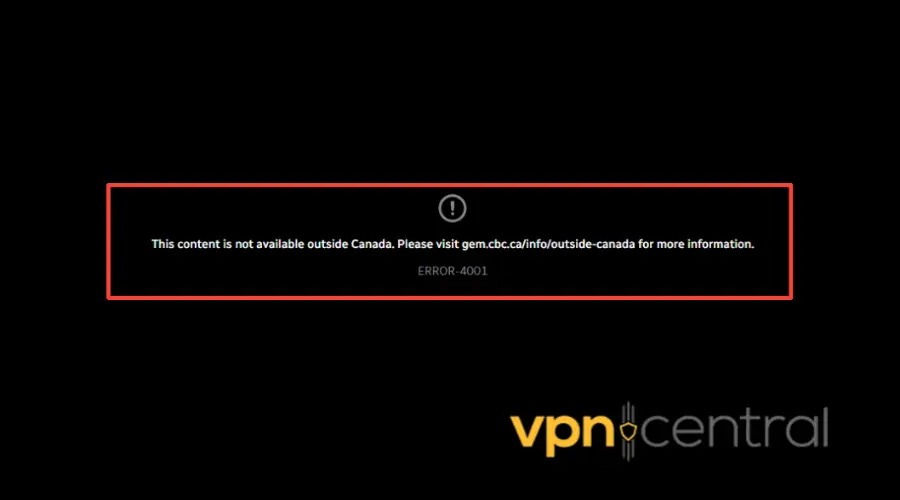 Canadian TV geo-block error