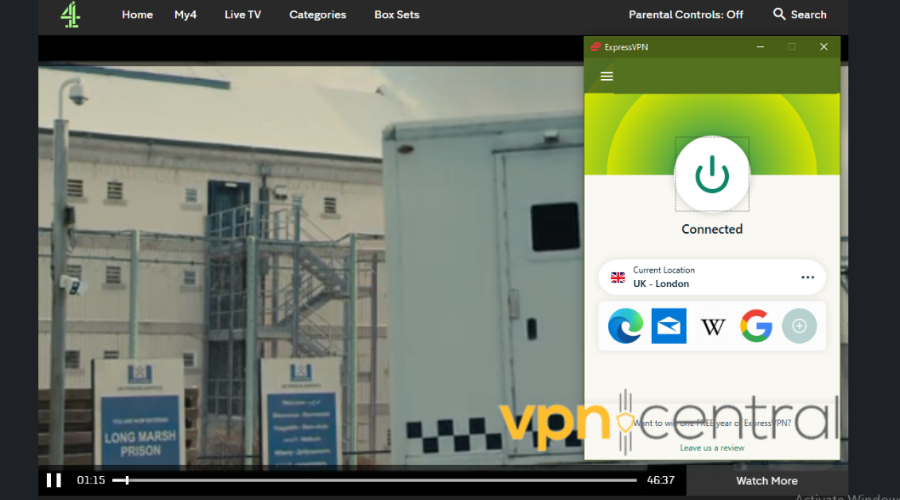 channel 4 working with expressvpn connected to uk