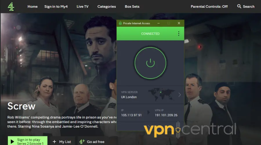channel 4 working with pia vpn connected
